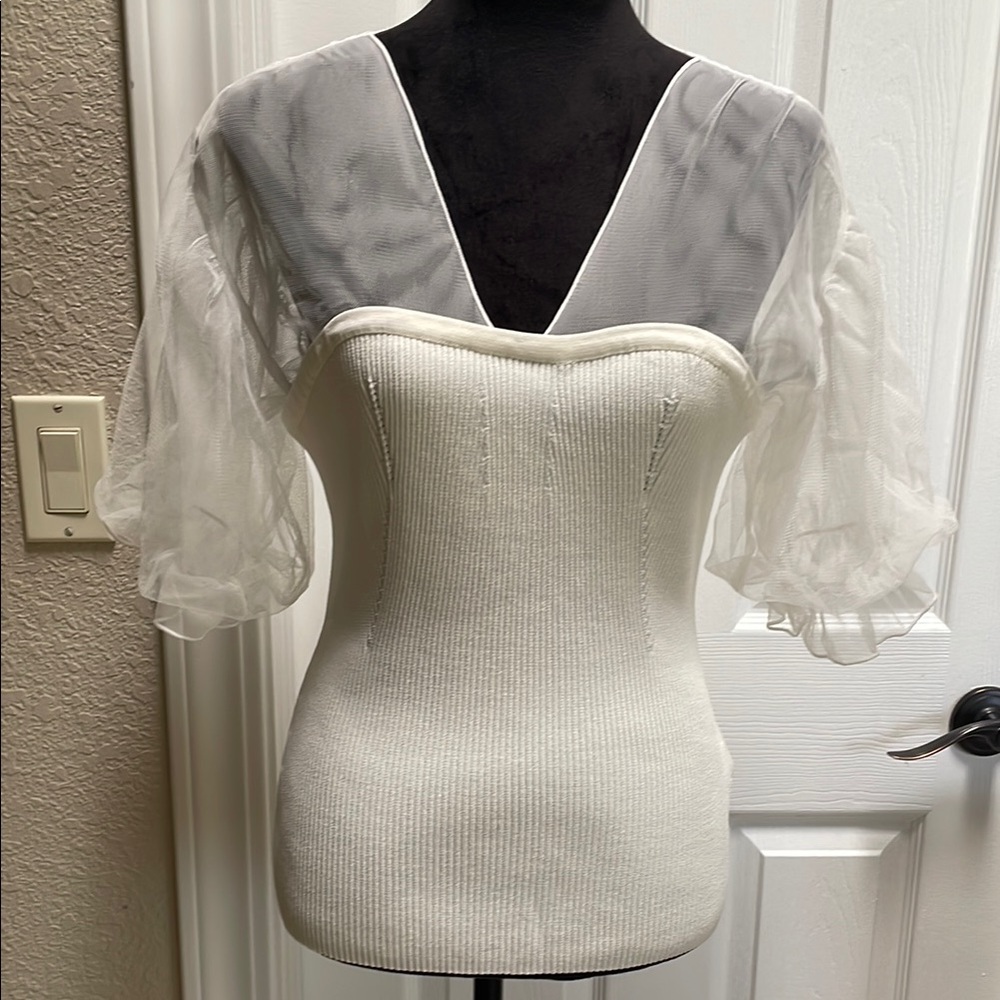 Endless Rose Elegant White Sheer Sleeve Top Size Large